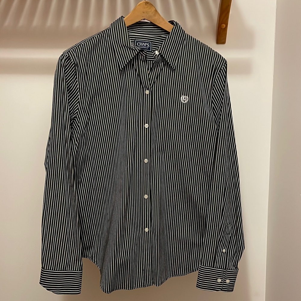 Chaps Classics Striped Button Up Black or Dark Gray and White - Like New